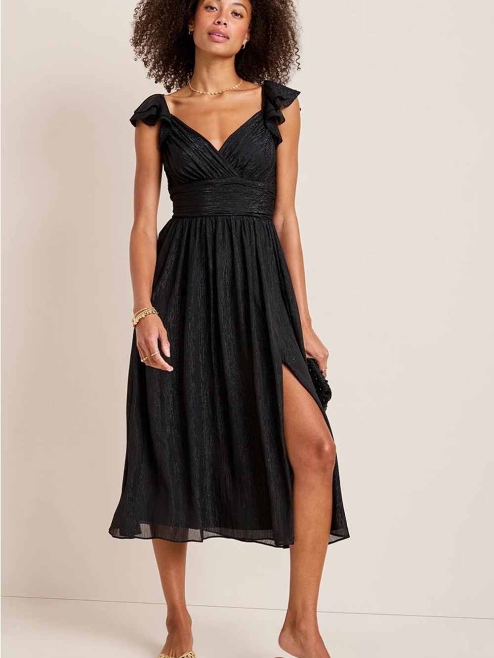 Francesca’s Black Ruffle Sleeve Midi Dress - , Elegant Women's Occasion Dress